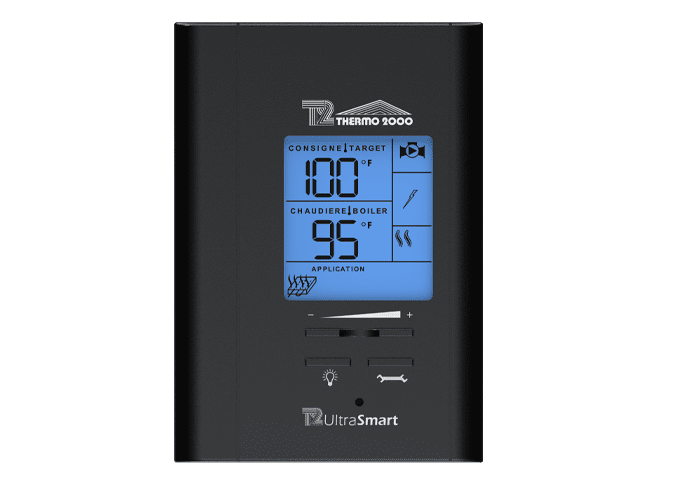 Close up of the T2 UltraSmart digital controller for bth ULTRA by Thermo 2000