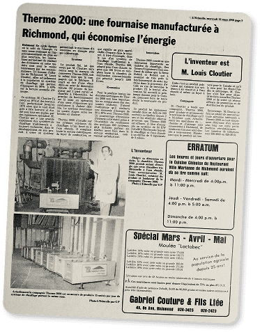 Full page of a newspaper featuring a furnace manufactured in Richmond